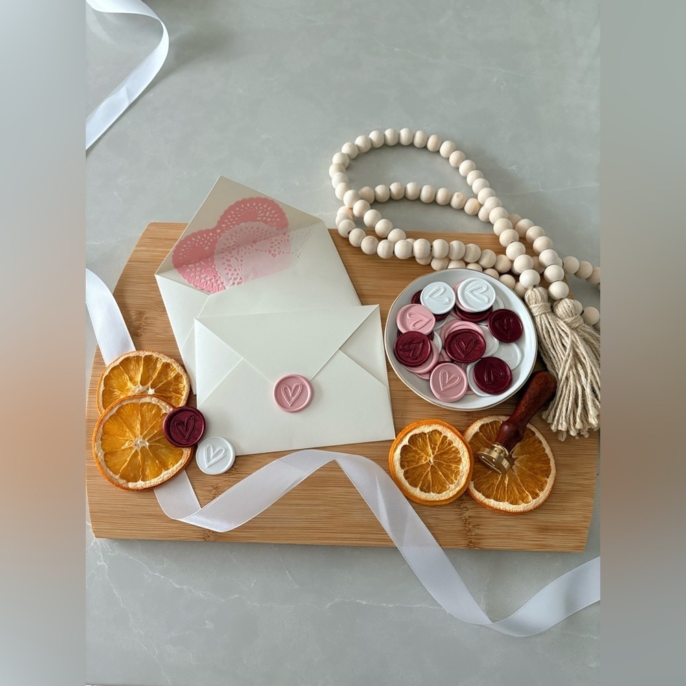 Handmade Heart Wax Seals Wedding Invite Peel & Stick Minimalist Boho | 25 Pack - Picture 7 of 16